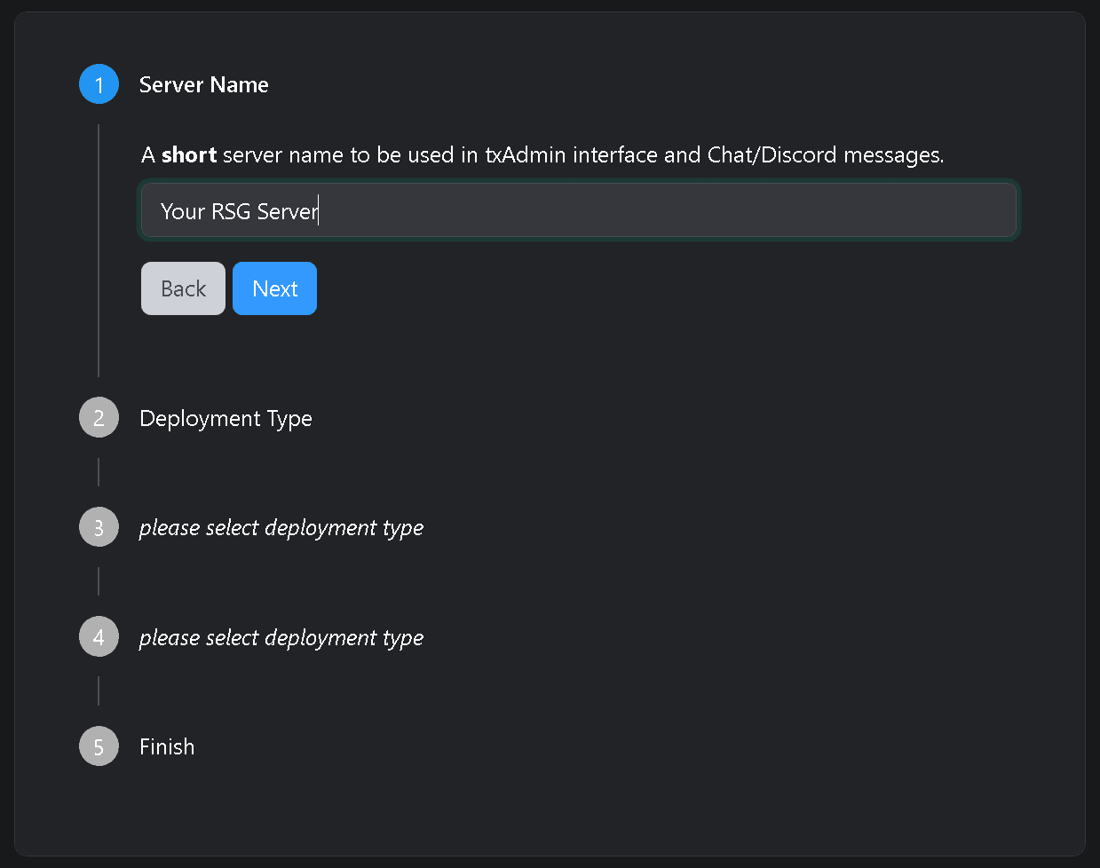 txAdmin new server setup, naming your server