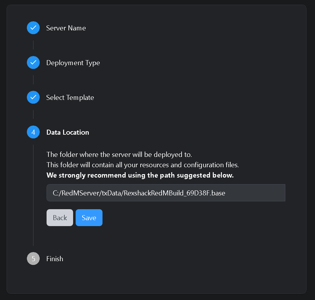 txAdmin server data path configuration screen