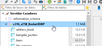 Select your database Selecting your database in HeidiSQL